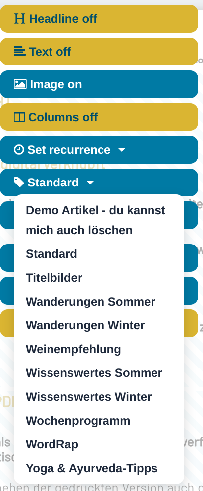 Choose an article's category in the article menu