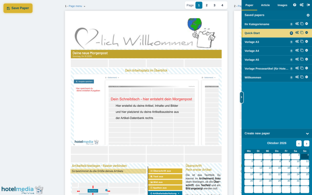 Hotelmedia News: the editor with the layout and the sidebar