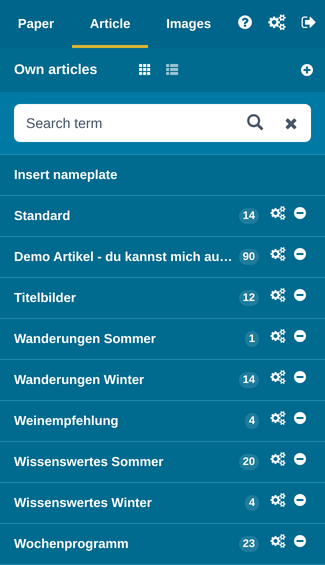 Article section: Own articles with categories