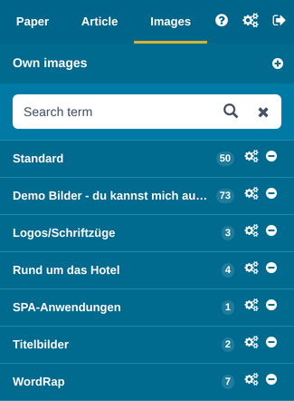 Images section: Own images with categories